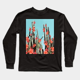 Cacti, Orange coral flowers, Modern art, Wall art, Print Long Sleeve T-Shirt